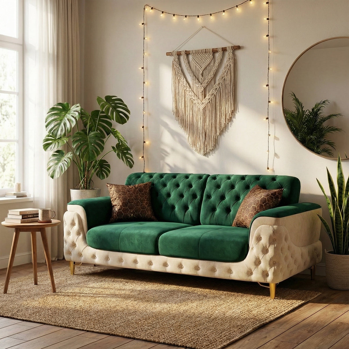 Luxury Two-Tone Chesterfield Sofa with Gold Legs