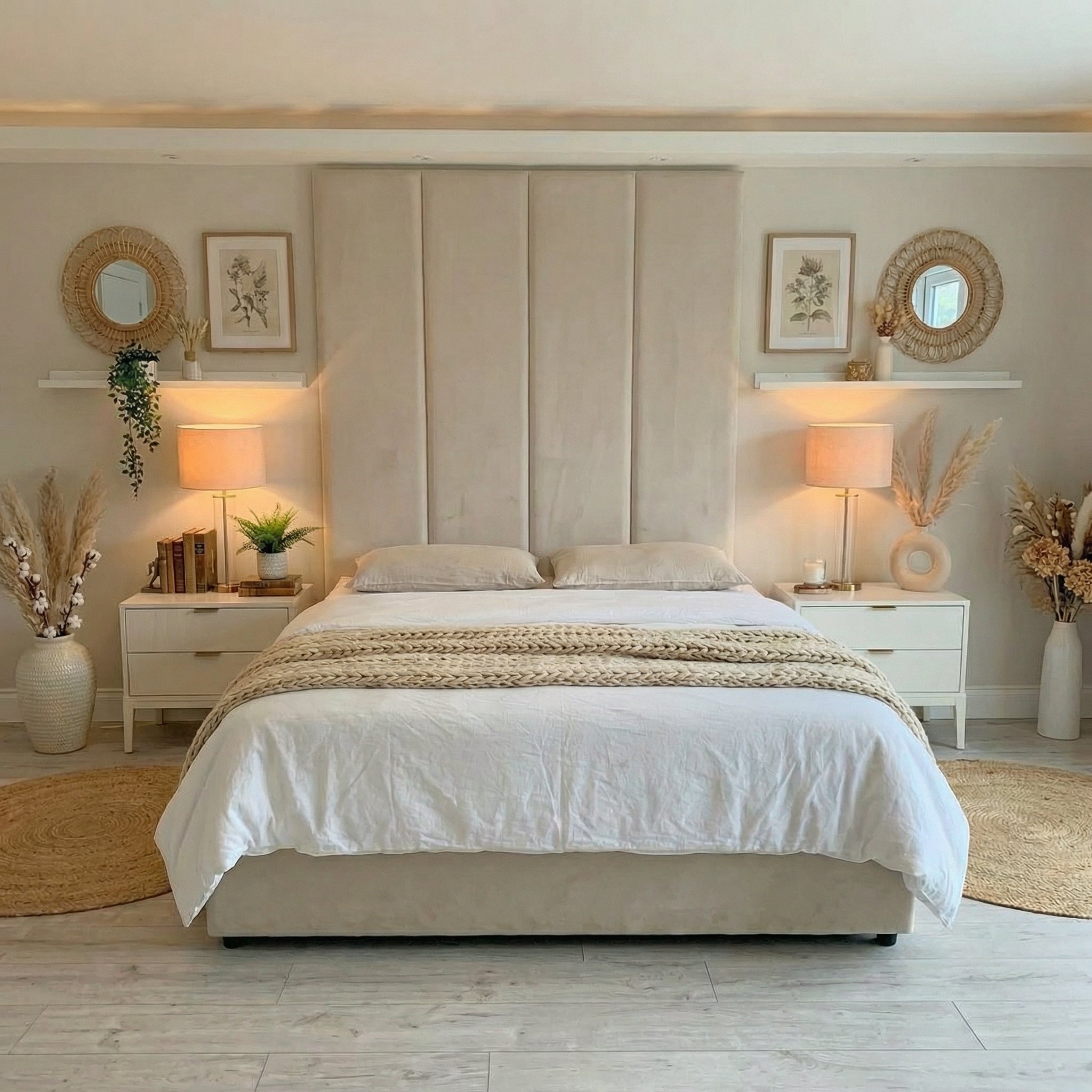 Modern Upholstered Bed with Tall Panel Headboard