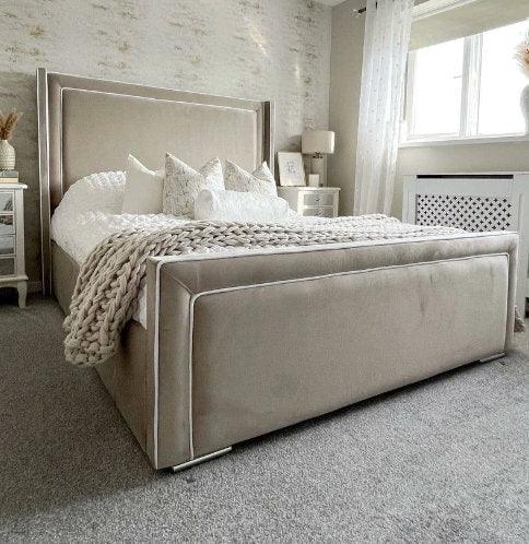 Lorenzo Wing Panel Bed Frame - luxurious bed frame with a winged sleigh design and fabric upholstery. - rn interiors