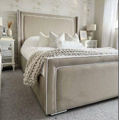 Lorenzo Wing Panel Bed Frame - luxurious bed frame with a winged sleigh design and fabric upholstery. - rn interiors