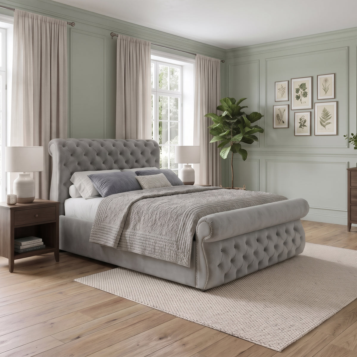 Small Double Bed Frame - Chesterfield Scroll Bed