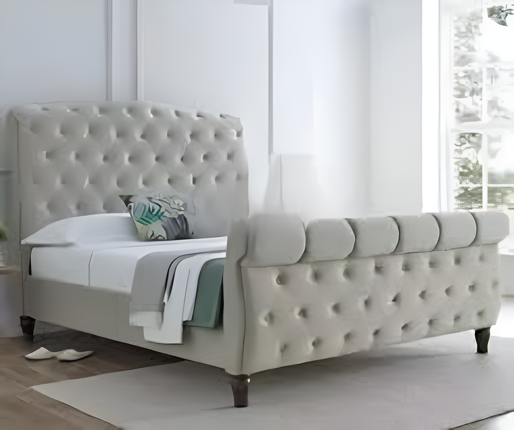 Luxury Plush Velvet Sleigh Bed Frame With Matching Headboard | Footboard - rn interiors